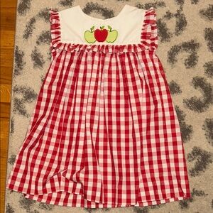 Girls Red Gingham Apple Appliqué Dress